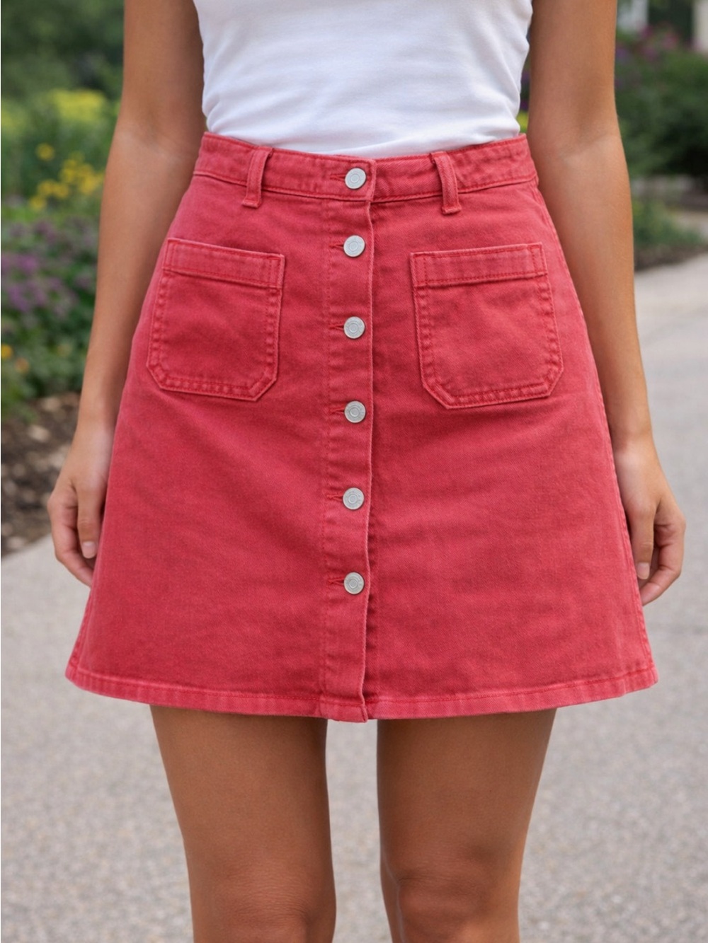 ❤️ Gap Brick Red Denim Button‑Front Mini Skirt Y2K Size 27 Small